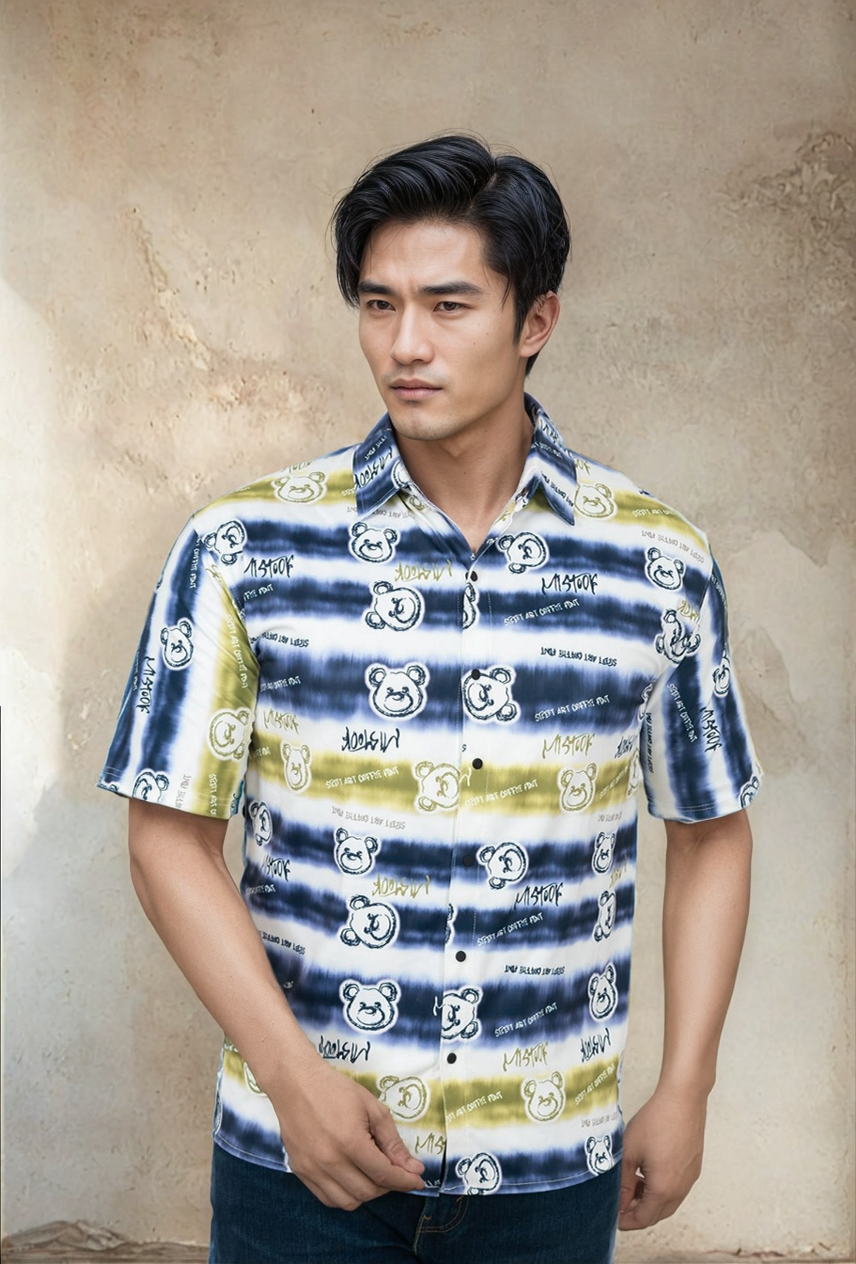 Panda Stripe Shirts Blue